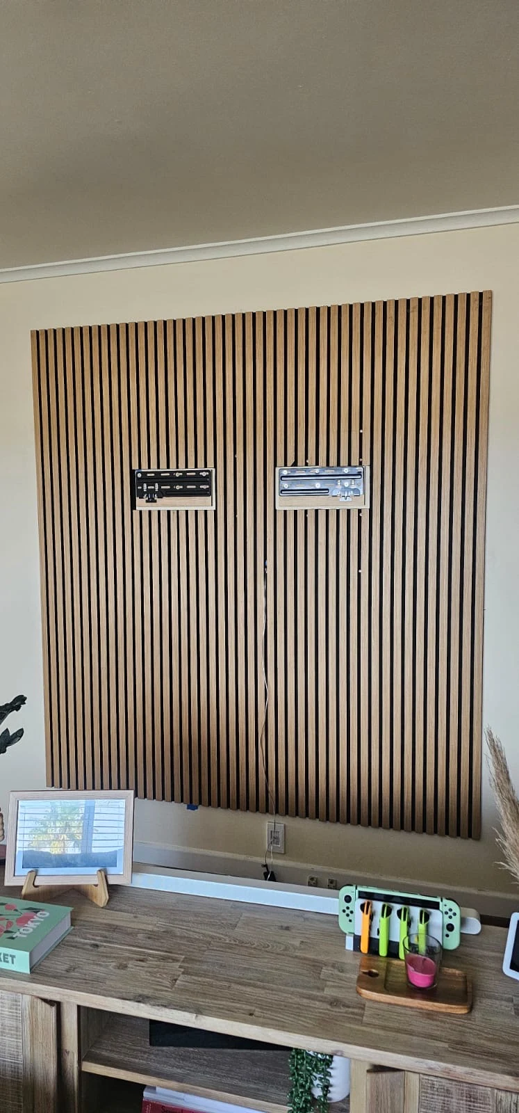 Feature panelling and brackets before the television was mounted.